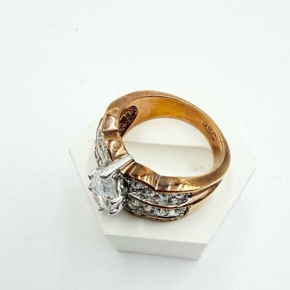 Vintage RSC Signed Solitaire & Triple Row Cubic Zirconia Engagement Ring - Picture 4 of 10